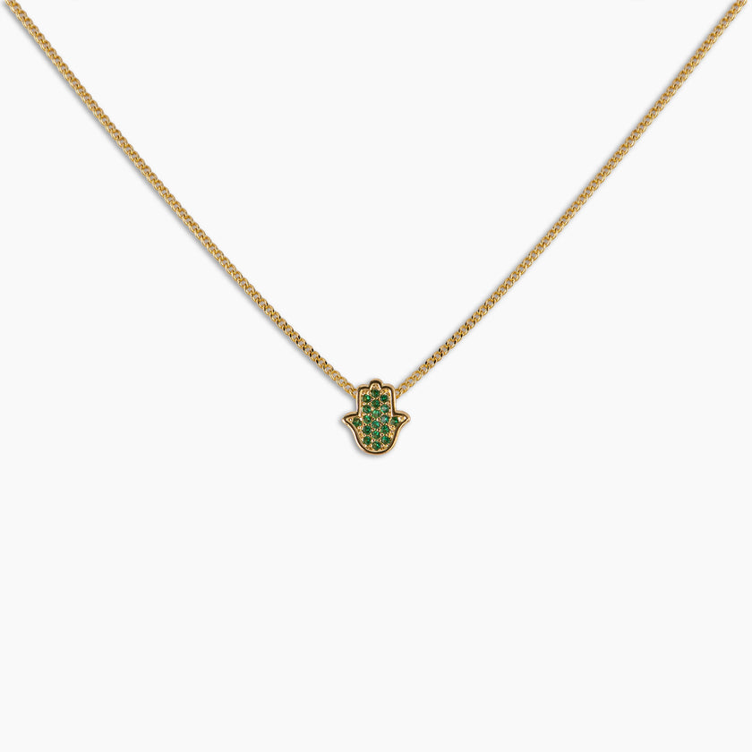 Emerald Hamsa Pendant Necklace