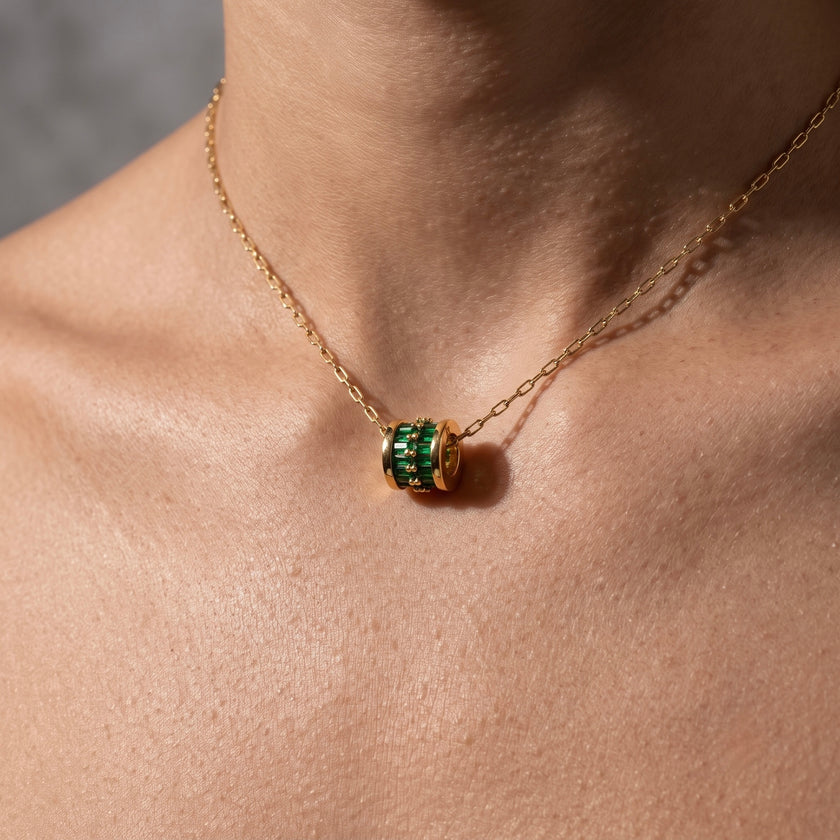 Green Baguette Barrel Necklace