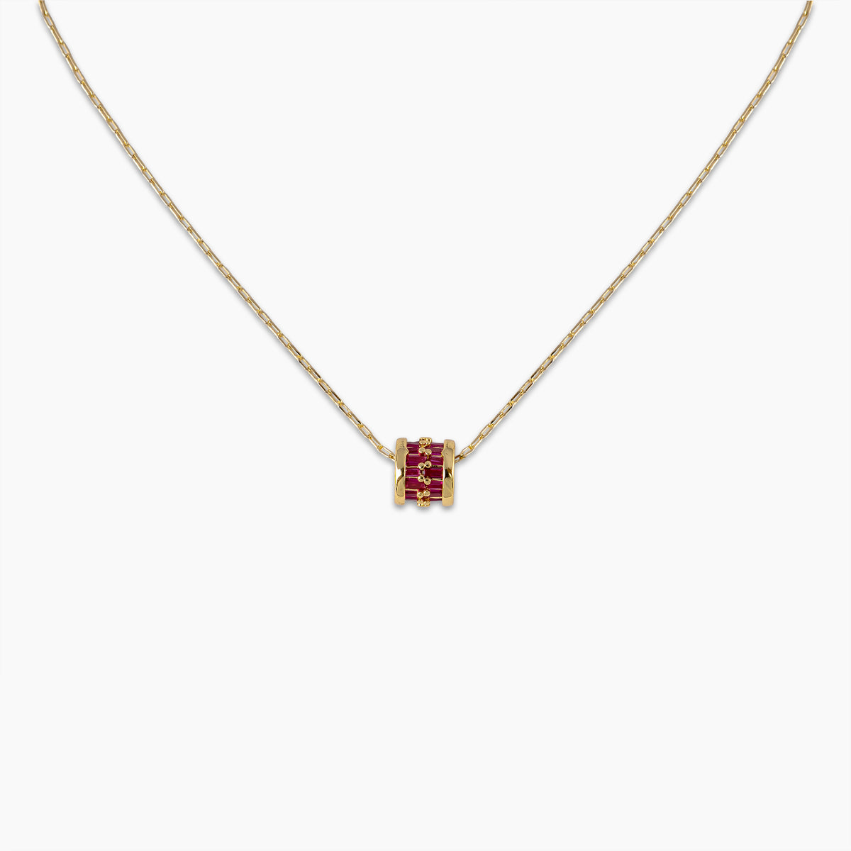 Ruby Baguette Barrel Necklace
