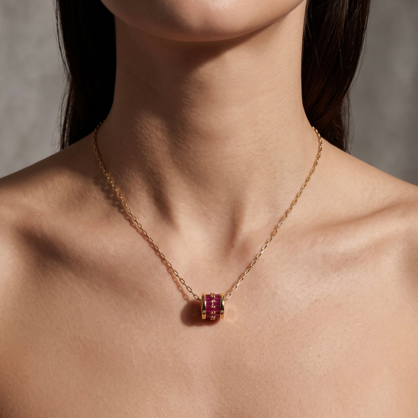 Ruby Baguette Barrel Necklace