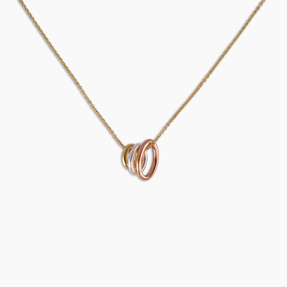 Tri-Color Interlocking Ring Necklace