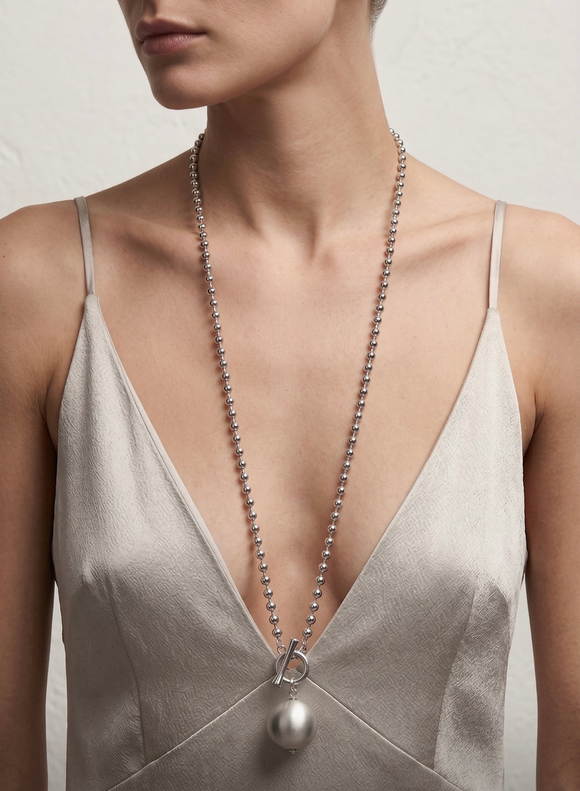 Brushed Silver Orb Toggle Necklace