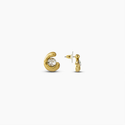 Brushed Mood Crescent Solitaire Studs