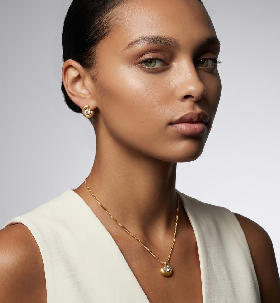 Brushed Mood Crescent Solitaire Necklace