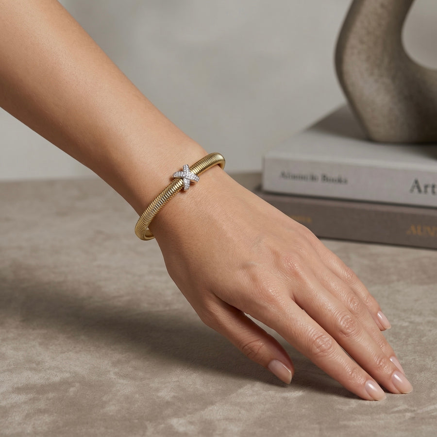 Gold Crisscross Ribbed Cuff
