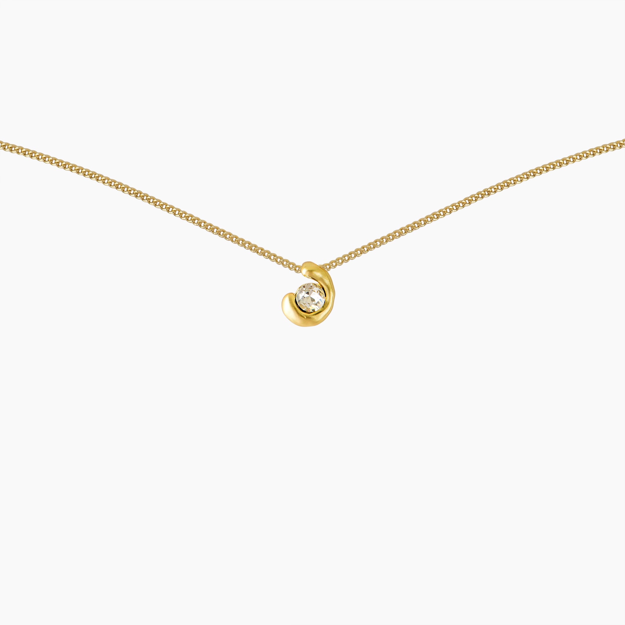 Brushed Mood Crescent Solitaire Necklace