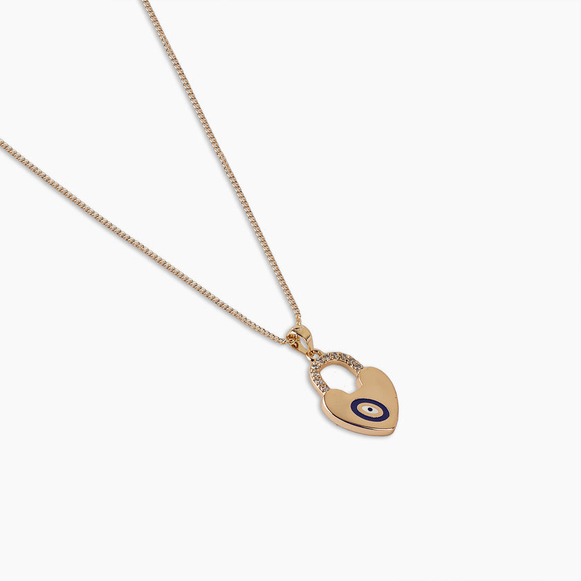 Evil Eye Heart Lock Necklace