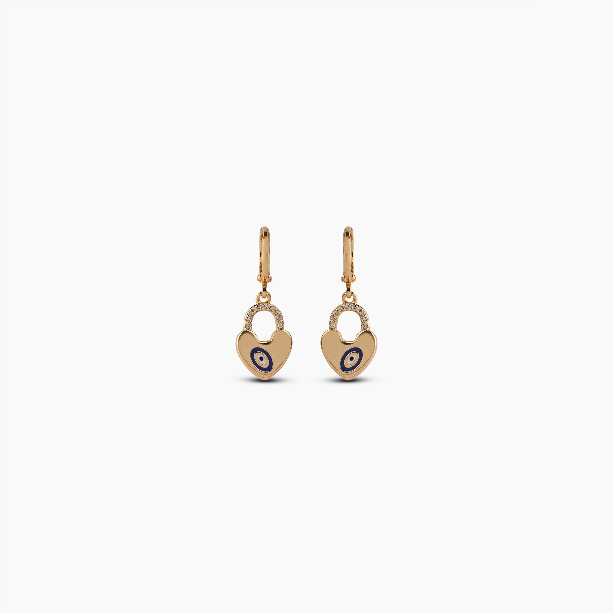Evil Eye Heart Lock Earrings