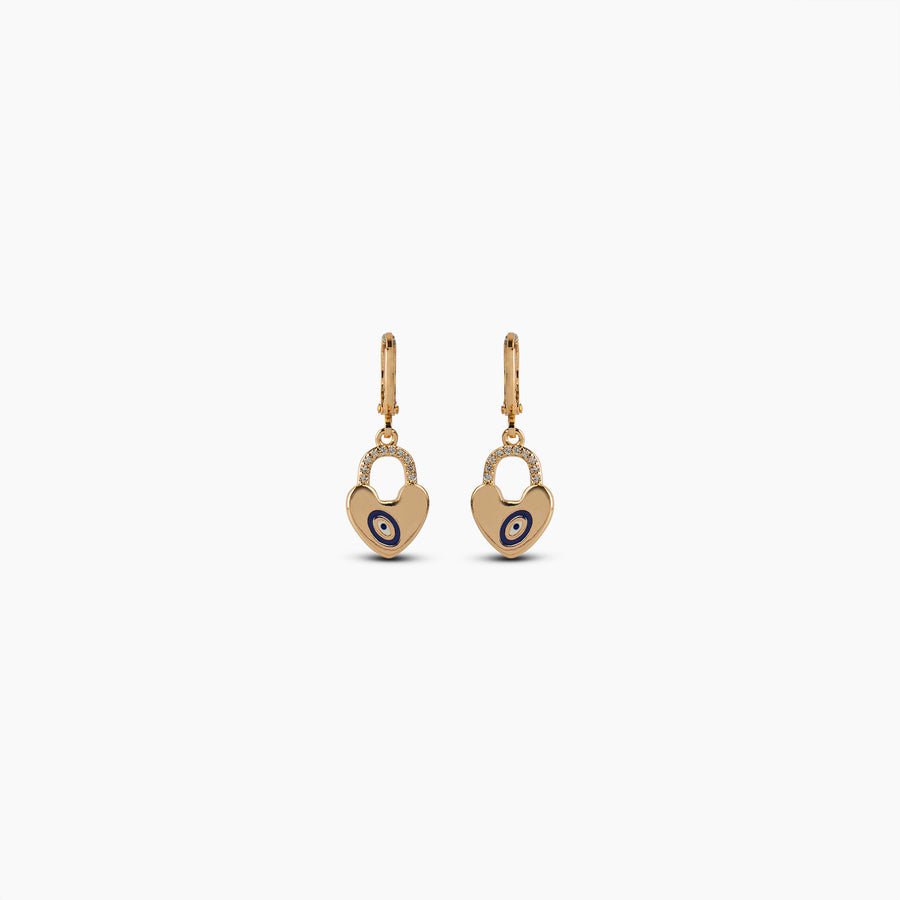 Evil Eye Heart Lock Earrings