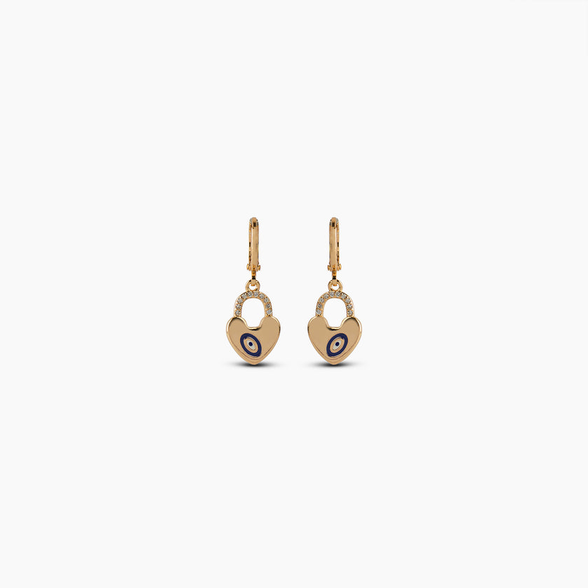 Evil Eye Heart Lock Earrings