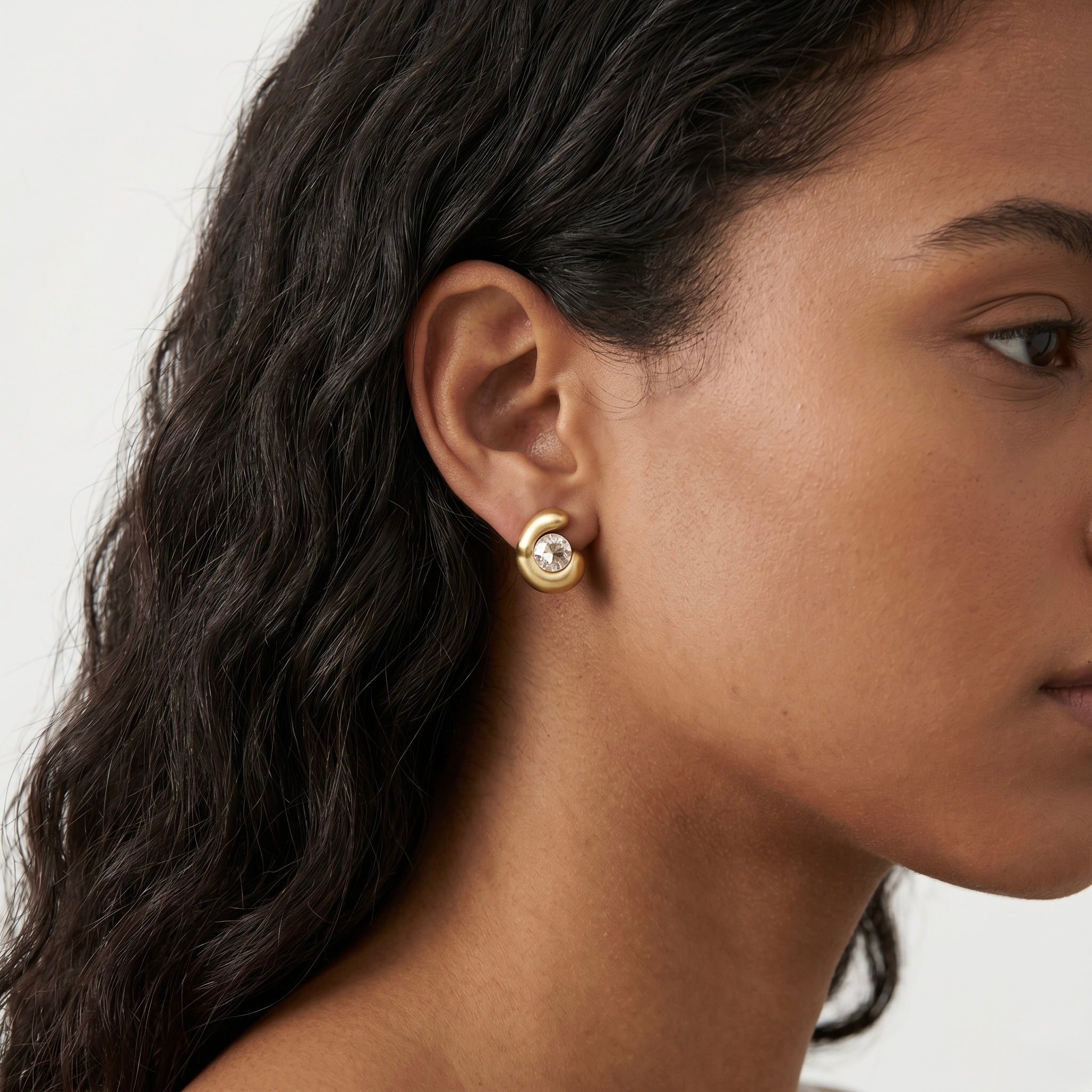 Brushed Mood Crescent Solitaire Studs