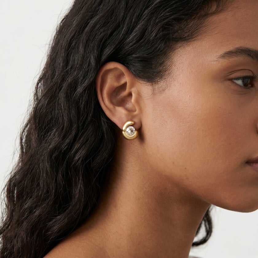 Brushed Mood Crescent Solitaire Studs