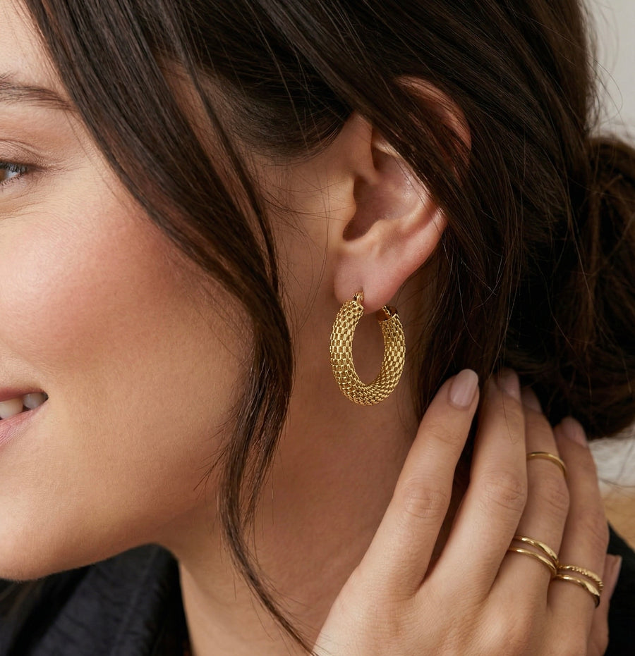 Gold Lattice Hoop Earrings