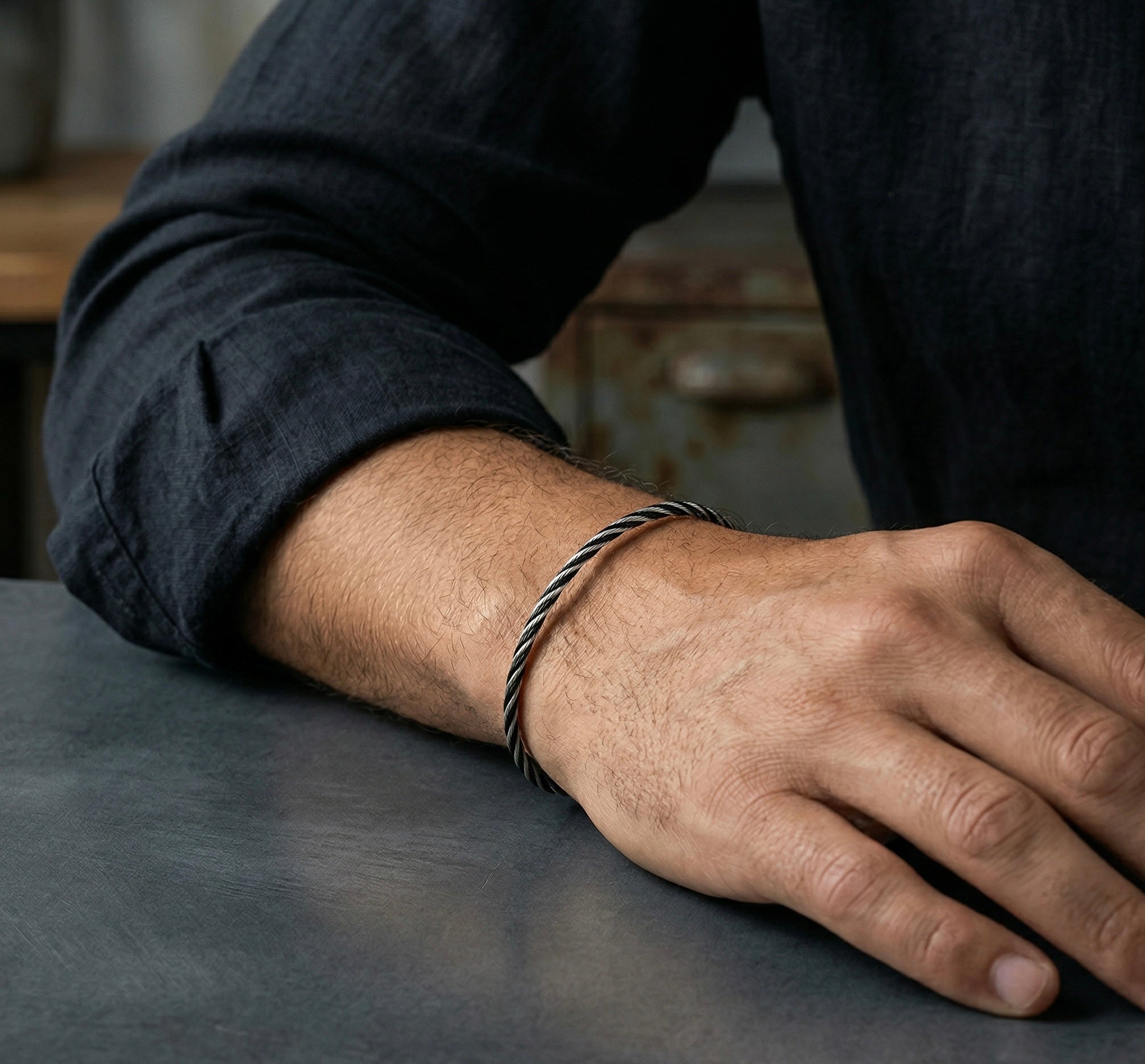 Dual Helix Black Cable Bracelet