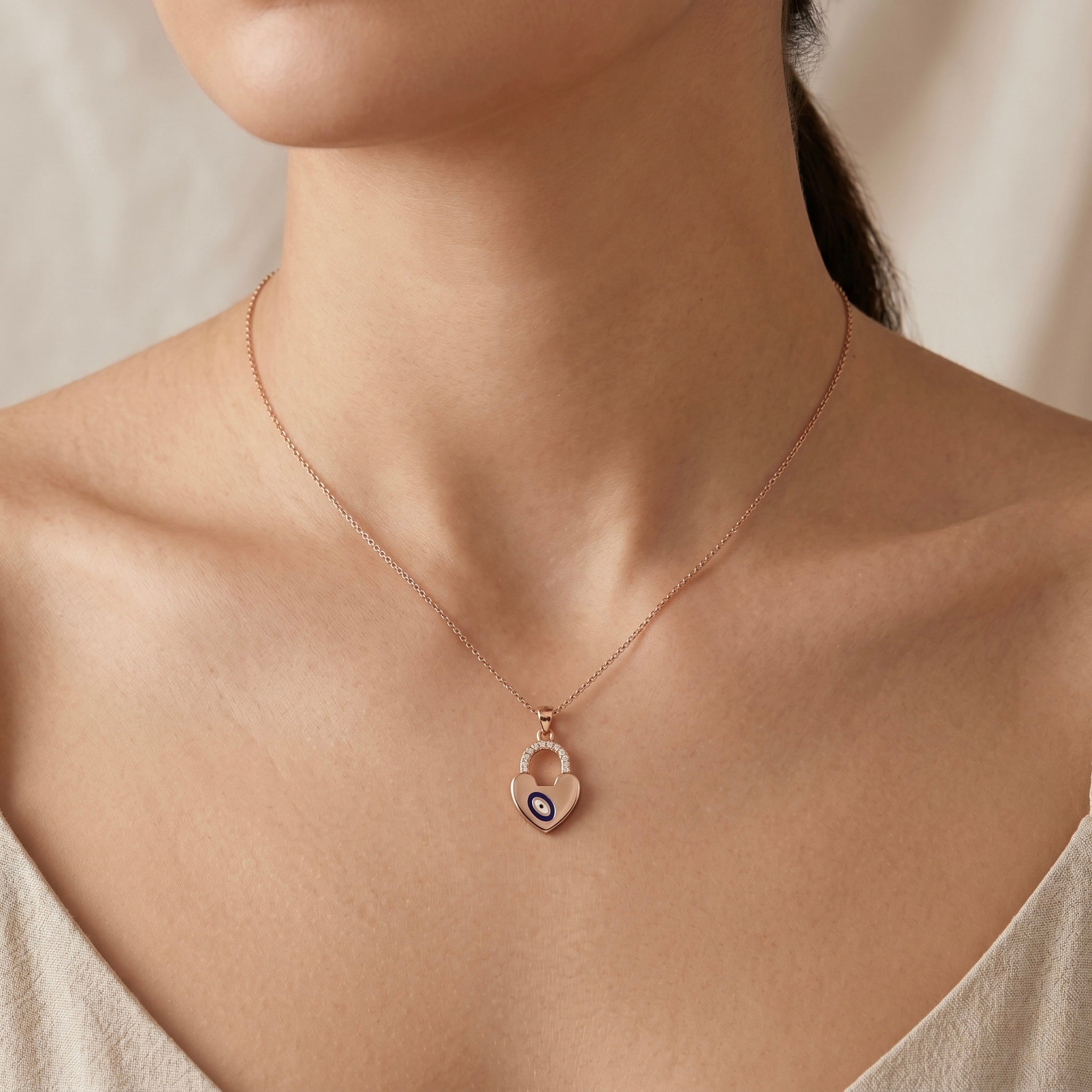 Evil Eye Heart Lock Necklace