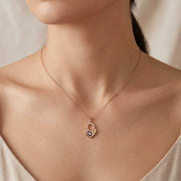 Evil Eye Heart Lock Necklace