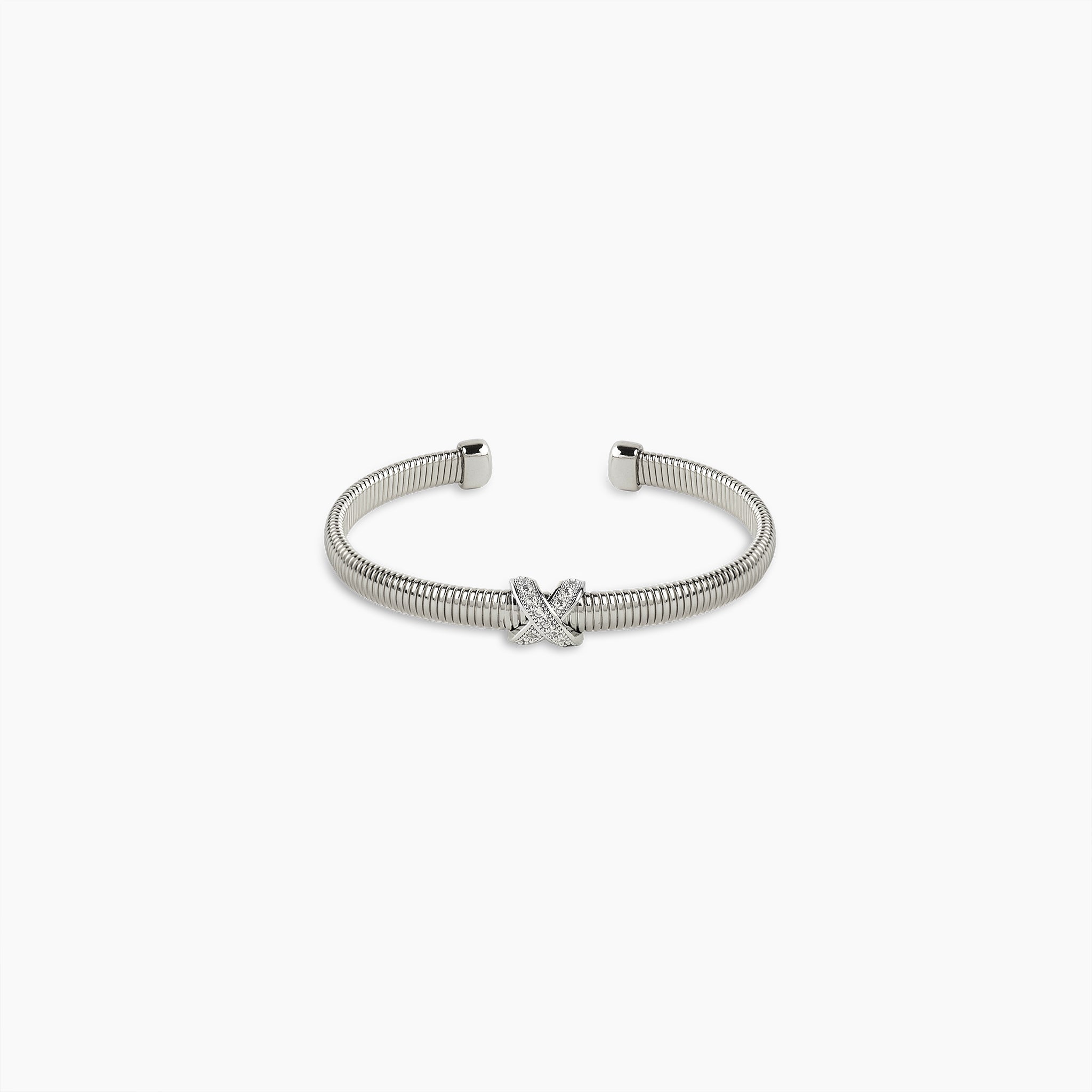 White Gold Crisscross Ribbed Cuff