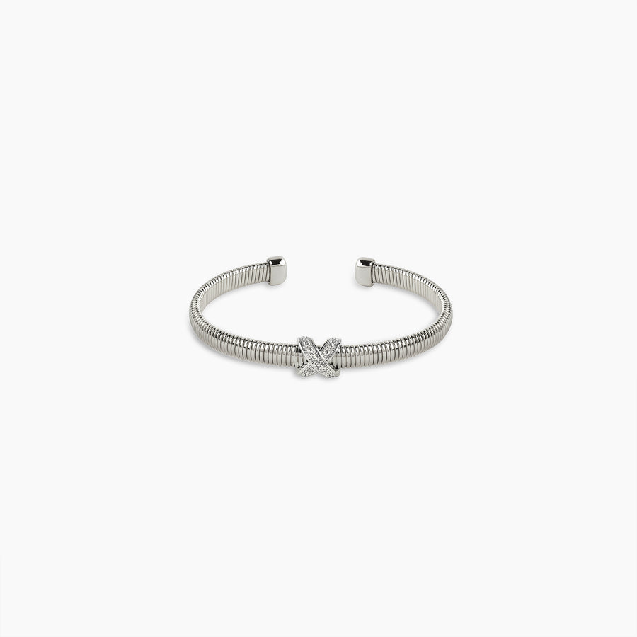 White Gold Crisscross Ribbed Cuff