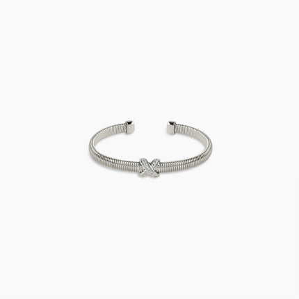 White Gold Crisscross Ribbed Cuff