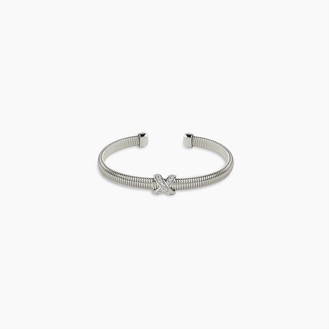 White Gold Crisscross Ribbed Cuff