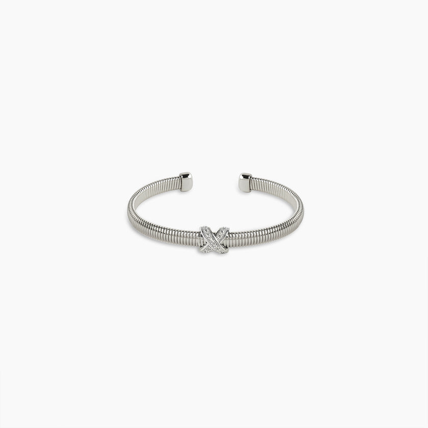 White Gold Crisscross Ribbed Cuff