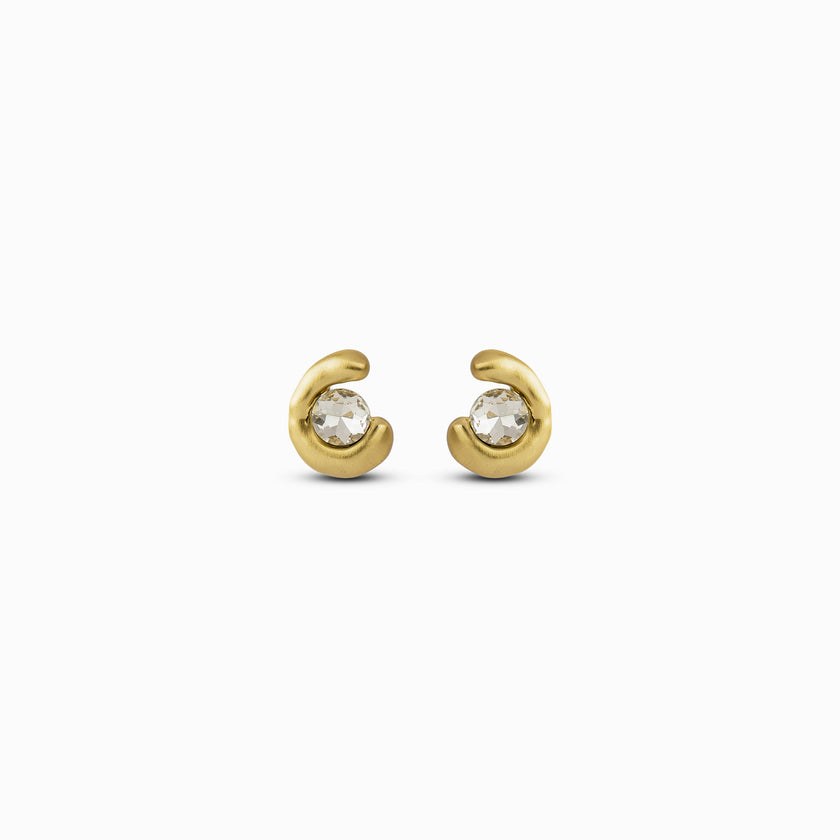 Brushed Mood Crescent Solitaire Studs