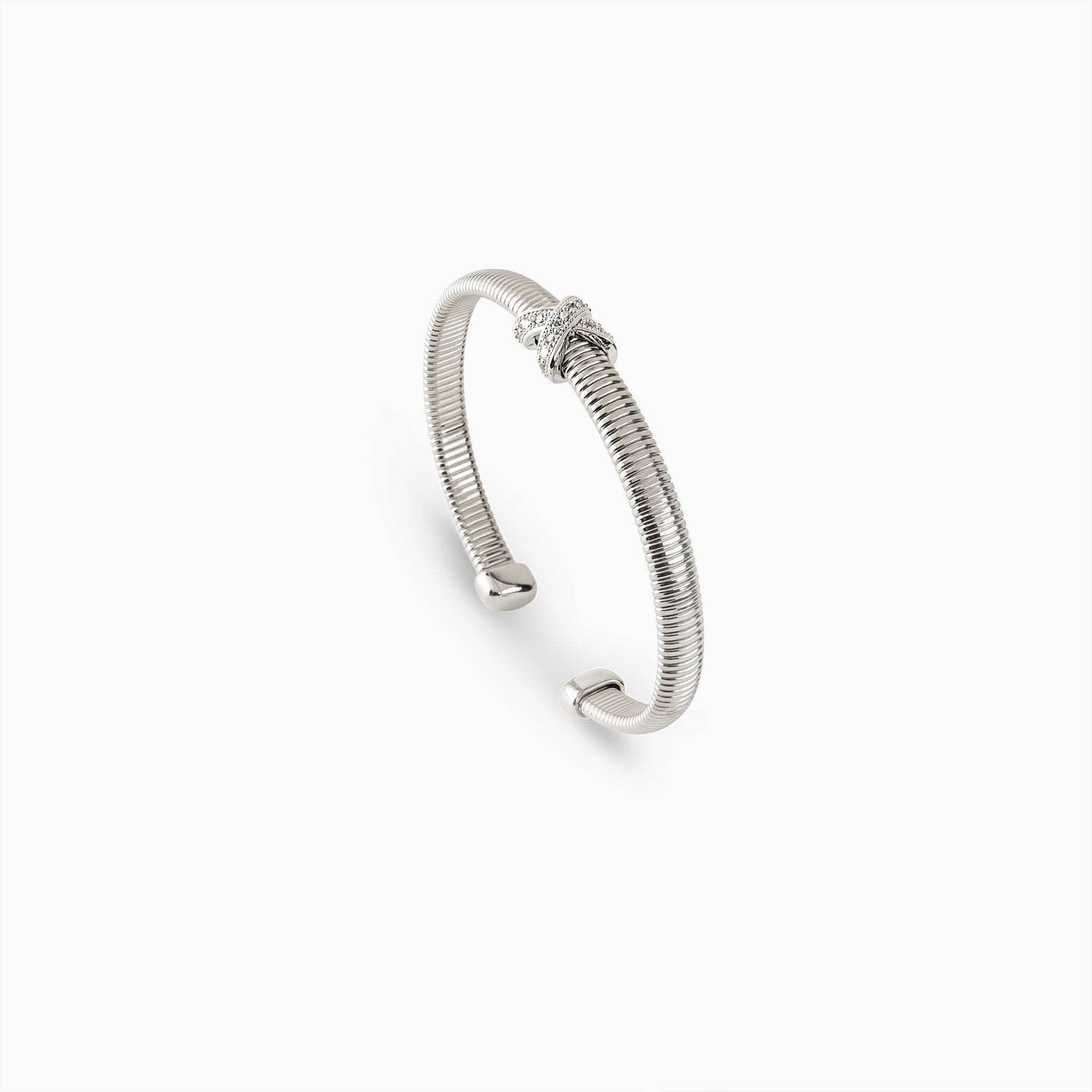 White Gold Crisscross Ribbed Cuff
